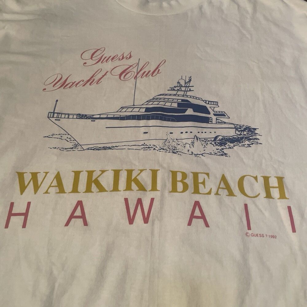 VTG 90s Guess Yacht Club Tee Single Stitch Old Money Waikiki Hawaii T-Shirt L - Picture 2 of 9
